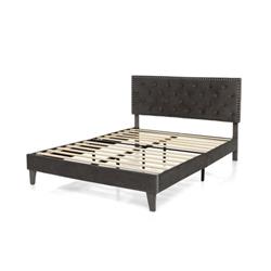 HU10346GR-Q Upholstered Platform Bed with Tufted Headboard, Gray - Queen Size