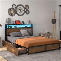 HU10347US-Q Bed Frame with Smart LED Lights & Storage Drawer - Queen Size