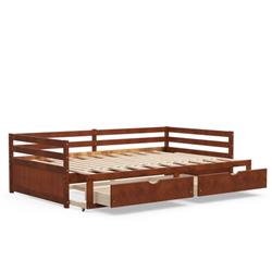HU10350BN Extendable Twin to King Size Daybed with Trundle & 2 Storage Drawer, Brown -  Costway
