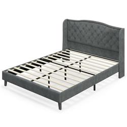 HU10356GR-Q Upholstered Platform Bed Frame with Button Tufted Headboard, Gray - Queen Size