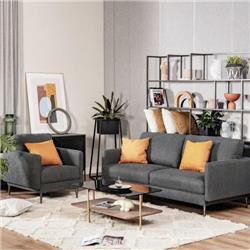 HV10182WL-GR- Modern Sofa Couch with Solid Metal Legs & Removable Backrest Cushion Sofa Set, Gray