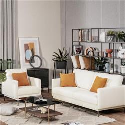HV10182WL-WH- Modern Sofa Couch with Solid Metal Legs & Removable Backrest Cushion Sofa Set, White