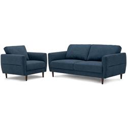 HV10186WL-NY- Upholstered Sofa Set with Removable Cushion Covers, Navy - 2 Piece
