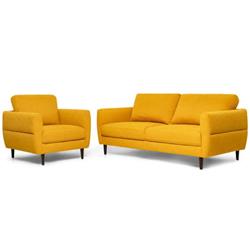 HV10186WL-YE- Upholstered Sofa Set with Removable Cushion Covers, Yellow - 2 Piece