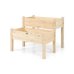 GT3651NA 2-Tier Wooden Elevated Planter Box with Legs & Drain Hole for Balcony & Yard