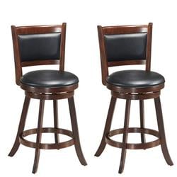 HW58965BN 24 in. Swivel Counter Stool Dining Chair with Upholstered Seat, Brown - 2 Piece -  Costway