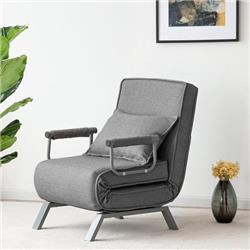 HW59438GR Folding Sofa Convertible Arm Chair Lounge Couch with Pillow, Gray