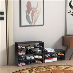 HW61793NA 2-Tier Stackable Shoe Rack Horizontal Organizer Storage Shelf, Brown - 3 Piece