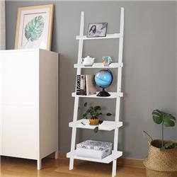 HW51811WH 5-Tier Leaning Wall Display Bookcase, White