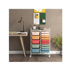 HW53825GW 15 Drawer Utility Rolling Organizer Cart with Multi-Use Storage Deep, Muti Color