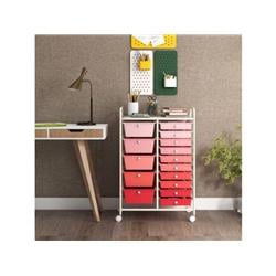 HW53825PI 15 Drawer Utility Rolling Organizer Cart with Multi-Use Storage, Pink