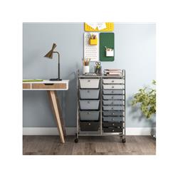 HW53825ZJ 15 Drawer Utility Rolling Organizer Cart with Multi-Use Storage, Black & Gray
