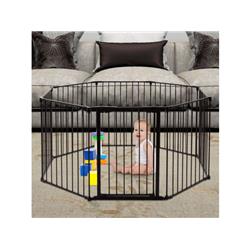 HW58792BK 8-Panel Metal Gate Baby Pet Fence Safe Playpen Barrier, Black -  Costway