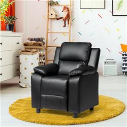 Picture of Costway HW61192BK Deluxe Kids Armchair Recliner Headrest Sofa with Storage Arms, Black