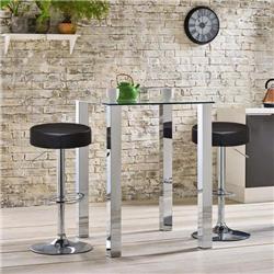 Picture of Costway HW55666BK Adjustable Round PU Leather Swivel Barstools with Chrome Footrest, Black - Set of 2
