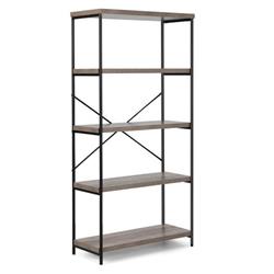 HW59370GR 5-Tier Industrial Bookshelf Display Storage Rack with Metal Frame, Gray
