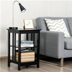 HW61505BK 3-Tier Nightstand Side Table with Baffles & Corners, Black