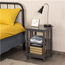 HW61505CF 3-Tier Nightstand Side Table with Baffles & Corners, Coffee