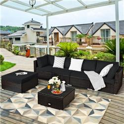 HW63878BKA- Outdoor Patio Rattan Sectional Sofa Set with Coffee Table, Black - 6 Piece -  Costway, HW63878BKA+