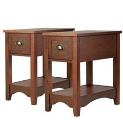HW61983RE-2 Contemporary Side End Table with Drawer, Walnut - Set of 2