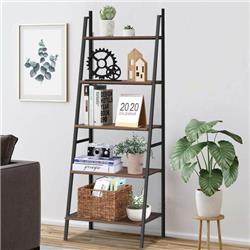 HW64301 5-Tier Leaning Bookshelf Wood Metal Bookcase
