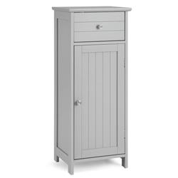 HW66003GR Wooden Bathroom Floor Storage Cabinet with Drawer & Shelf, Gray