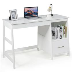 HW63087WH 47.5 in. Modern Home Computer Desk with 2 Storage Drawer, White -  Costway