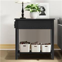 HW63091BK 2-Tier End Bed Side Sofa Table Narrow Nightstand, Black