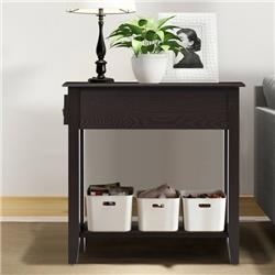 HW63091CF 2-Tier End Bed Side Sofa Table Narrow Nightstand, Espresso