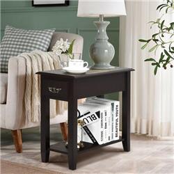 HW63091CF-2 2-Tier Sofa Side End Table with Drawer & Open Shelf, Dark Brown - 2 Piece