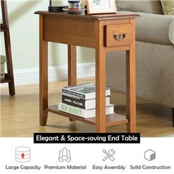 HW63091YE Bedside Sofa End Table Narrow Nightstand with Wooden Legs, Yellow