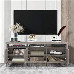 HW65228CF Universal TV Stand Entertainment Media Center for TV Up to 65 in., Gray -  Costway