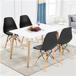 HW66470BK-4 Modern Mid Century Armless Side Chair with Linen Cushion & Wood Legs, Black - 4 Piece