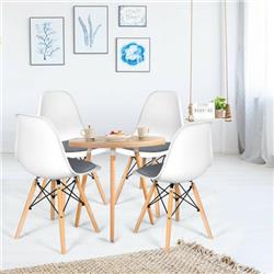 HW66470WH-4 Modern Mid Century Armless Side Chair with Linen Cushion & Wood Legs, White - 4 Piece