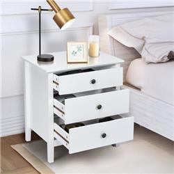 HW62966WH Nightstand Beside End Side Table Organizer with 3 Drawer, White