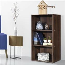 HW63403CF 3 Open Shelf Bookcase Modern Storage Display Cabinet, Walnut