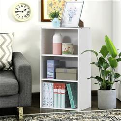 HW63403WH 3 Open Shelf Bookcase Modern Storage Display Cabinet, White