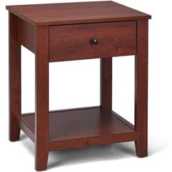 HW61715 Night Stand End Side Table with Drawer & Storage Shelf