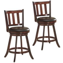 HW61764-24 25 in. 360 deg Swivel Wooden Counter Height Bar Stool Set with Cushioned Seat - 2 Piece -  Costway