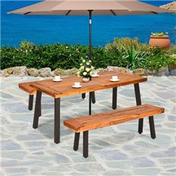HW63299 Acacia Wood Outdoor Patio Dining Table with Umbrella Hole