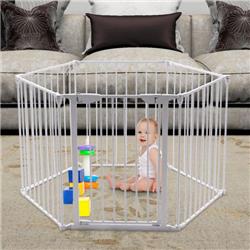HW63353WH 6-Panel Metal Gate Baby Pet Fence Safe Playpen Barrier, White -  Costway
