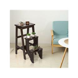 HW63936BN 3-Tier Step Stool 3-in-1 Folding Ladder Bench, Brown