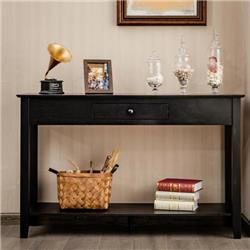 HW65912BK Console Sofa Side Accent Table with Drawer Shelf, Black