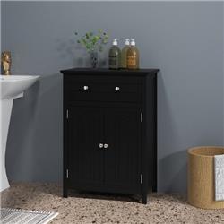 HW61554BK 2-Door Freestanding Bathroom Cabinet with Drawer & Adjustable Shelf, Black