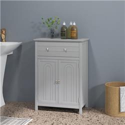 HW61554GR Wooden Bathroom Floor Cabinet with Drawer & Adjustable Shelf, Gray