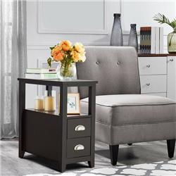 HW63252CF-1 Wooden End Table with 2 Drawer & Shelf Bed Side Table, Dark Brown