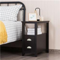 HW63252CF-2 Wooden End Table with 2 Drawer & Shelf Bed Side Table, Dark Brown - Set of 2