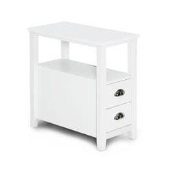 HW63252WH-1 Wooden End Table with 2 Drawer & Shelf Bed Side Table, White