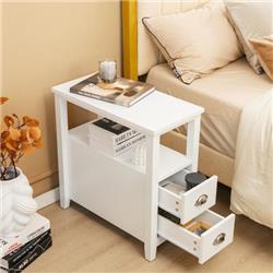 HW63252WH-2 Wooden Bed-Side Nightstand Set with 2 Drawer, White - 2 Piece