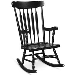 HW64492BK Outdoor Rocking Chair with Slatted Backrest, Black